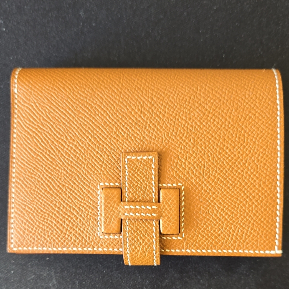 Hermes H Passant Compact Wallet Gold In Epsom Calfskin